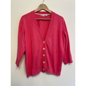 Boden Cardigan Sweater Women‎ Size 16 Pink Cotton Blend Button V-neck 3/4 Sleeve